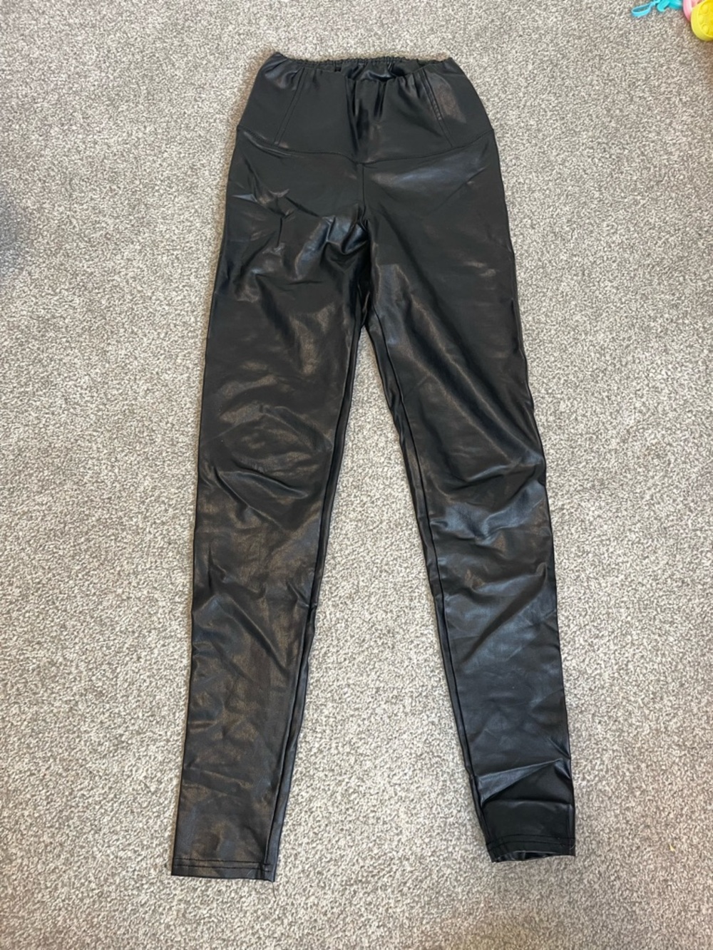 AllSaints Black Faux Leather Pants with Elastic Waist